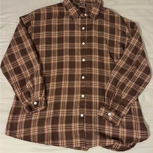 SHEIN Women's Brown Plaid Button Down Shirt